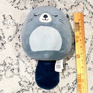 Small Squishmallow Beaver, Gray and Blue Plush Toy